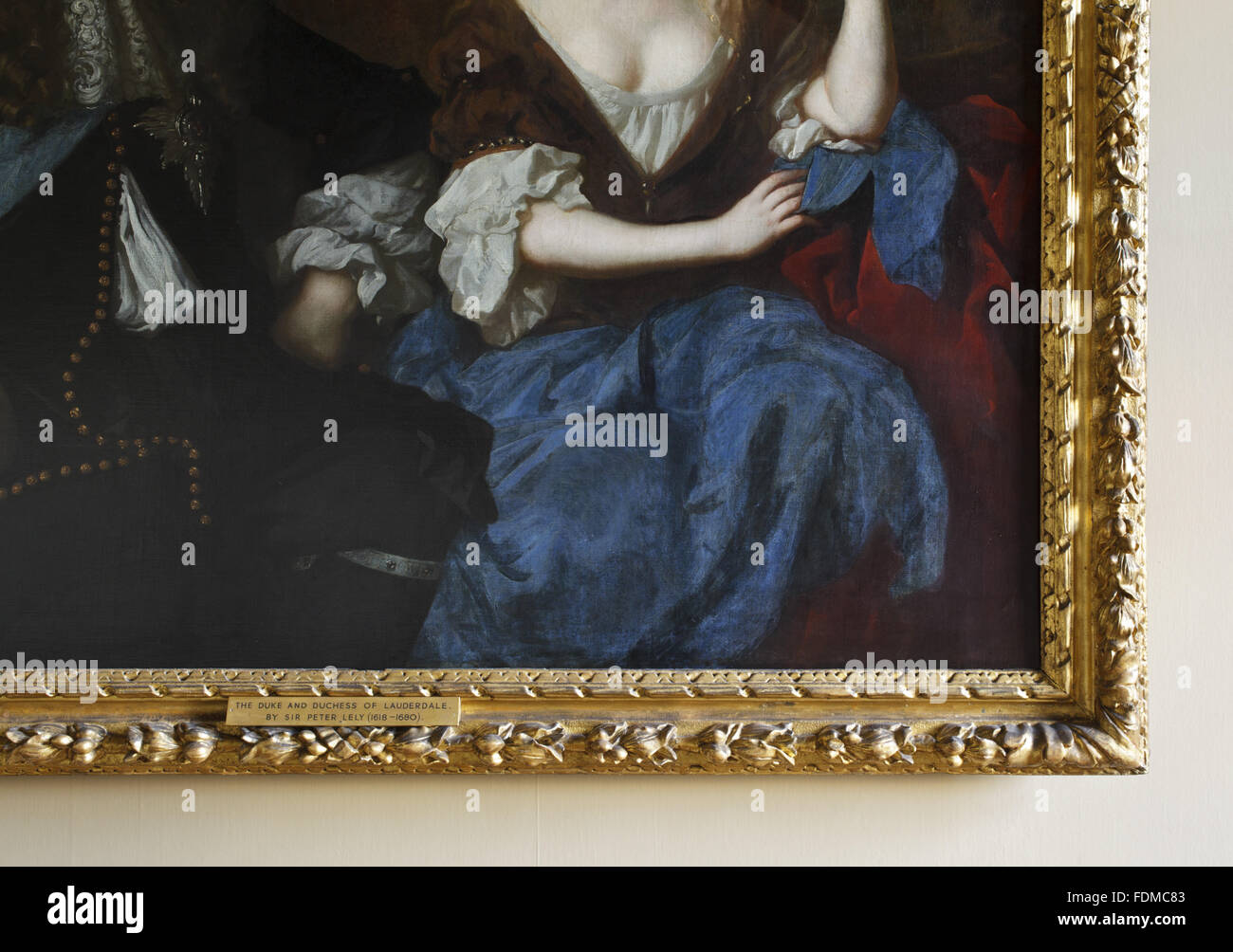 Dettaglio dell'angolo inferiore destro del ritratto di John Maitland, duca di Lauderdale (1616-1682) e Elizabeth Murray, contessa di Dysart e Duchessa di Lauderdale (1626-1698) da Sir Peter Lely (Soest 1618 - Londra 1680), circa 1675, olio su tela, Foto Stock