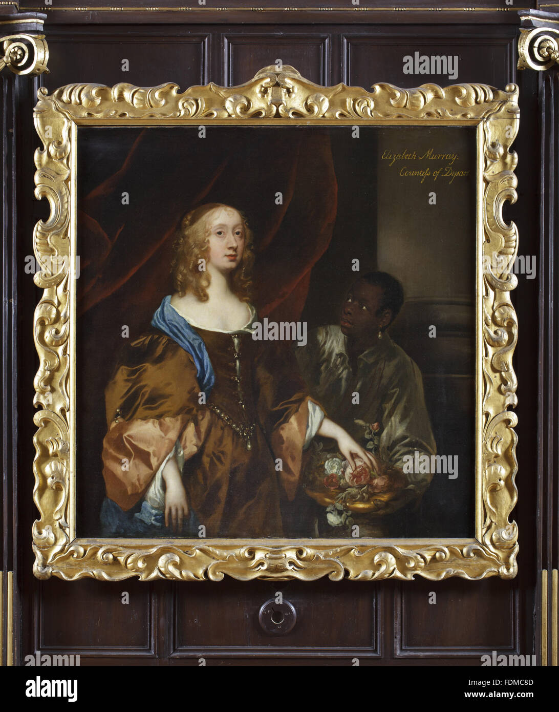 ELIZABETH MURRAY, LADY TOLLEMACHE, più tardi la contessa di DYSART E DUCHESSA DI LAUDERDALE nero con un servo da Sir Peter Lely (1618-80), c.1651, dipinto nella lunga galleria a casa di prosciutto, Surrey. Foto Stock