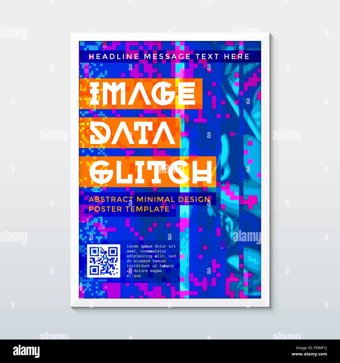 Vettore arancio blu colorata viola abstract digital glitch art design verticale poster flyer modello di pagina di intestazione telaio bianco isolato Illustrazione Vettoriale