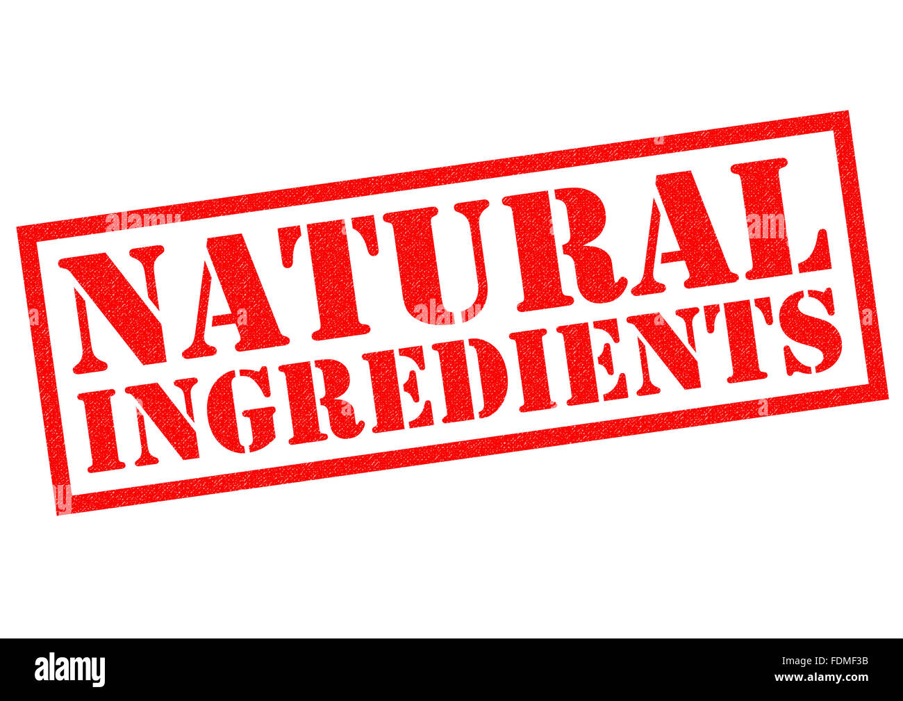 Gli ingredienti naturali rosso timbro di gomma su uno sfondo bianco. Foto Stock