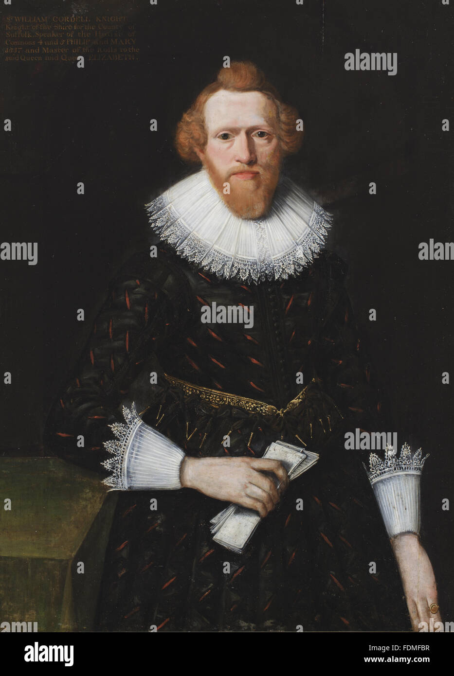 Chiamato SIR WILLIAM CORDELL Kt, (1522-1581), c.1620 a c.1625, British (Inglese) la scuola a Melford Hall, Suffolk. Olio su pannello, 1270 x 980 mm, 1125 mm (altezza); 827 mm (larghezza) CMS numero 926808. Foto Stock