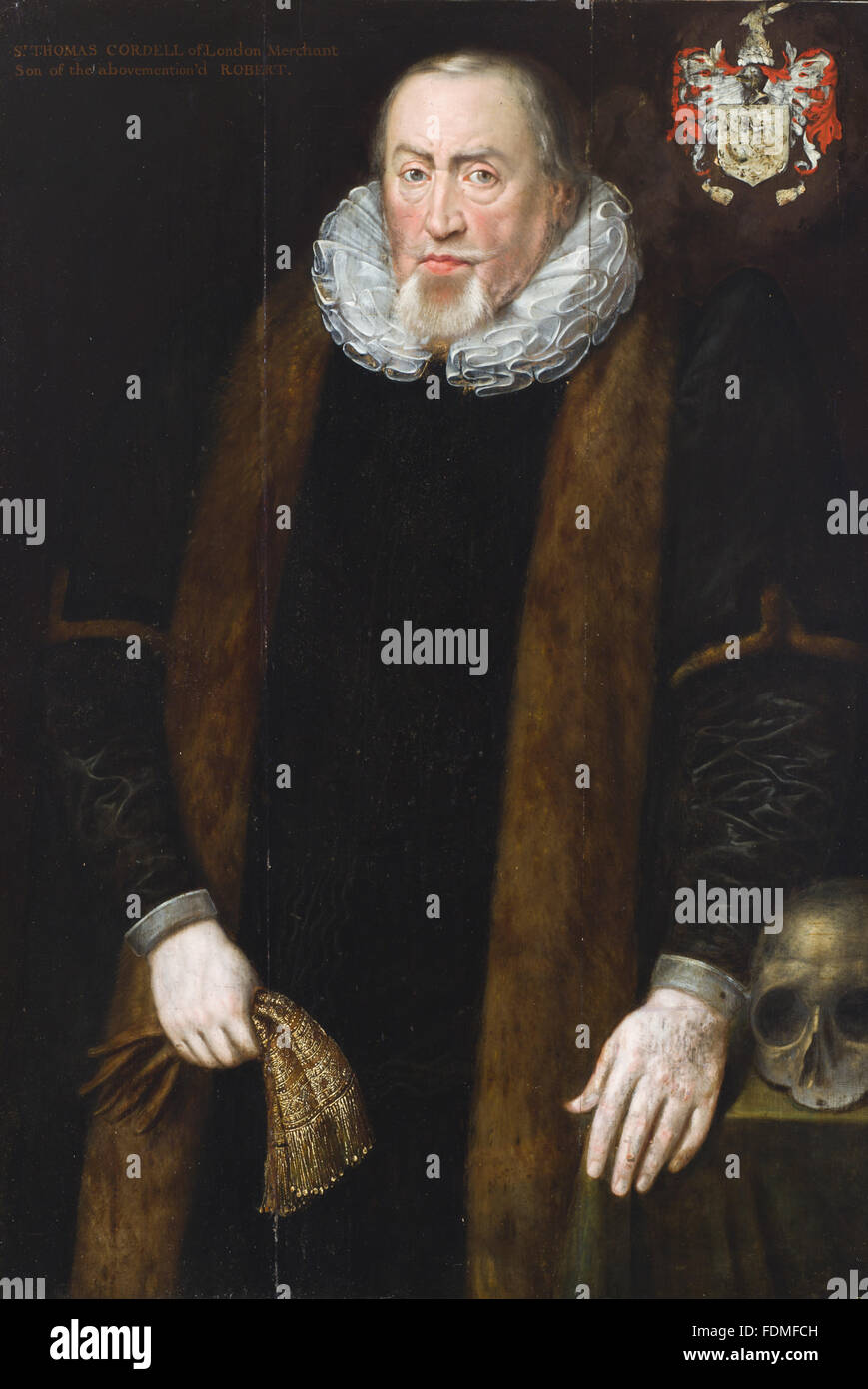 SIR THOMAS CORDELL dal cerchio di Marcus Geeraerts, il giovane (Bruges 1561/2 - Londra 1635/6) a Melford Hall, Suffolk. Olio su pannello, 1260 x 1100 mm; 920 mm (altezza); 765 mm (larghezza), CMS numero 926861. Foto Stock