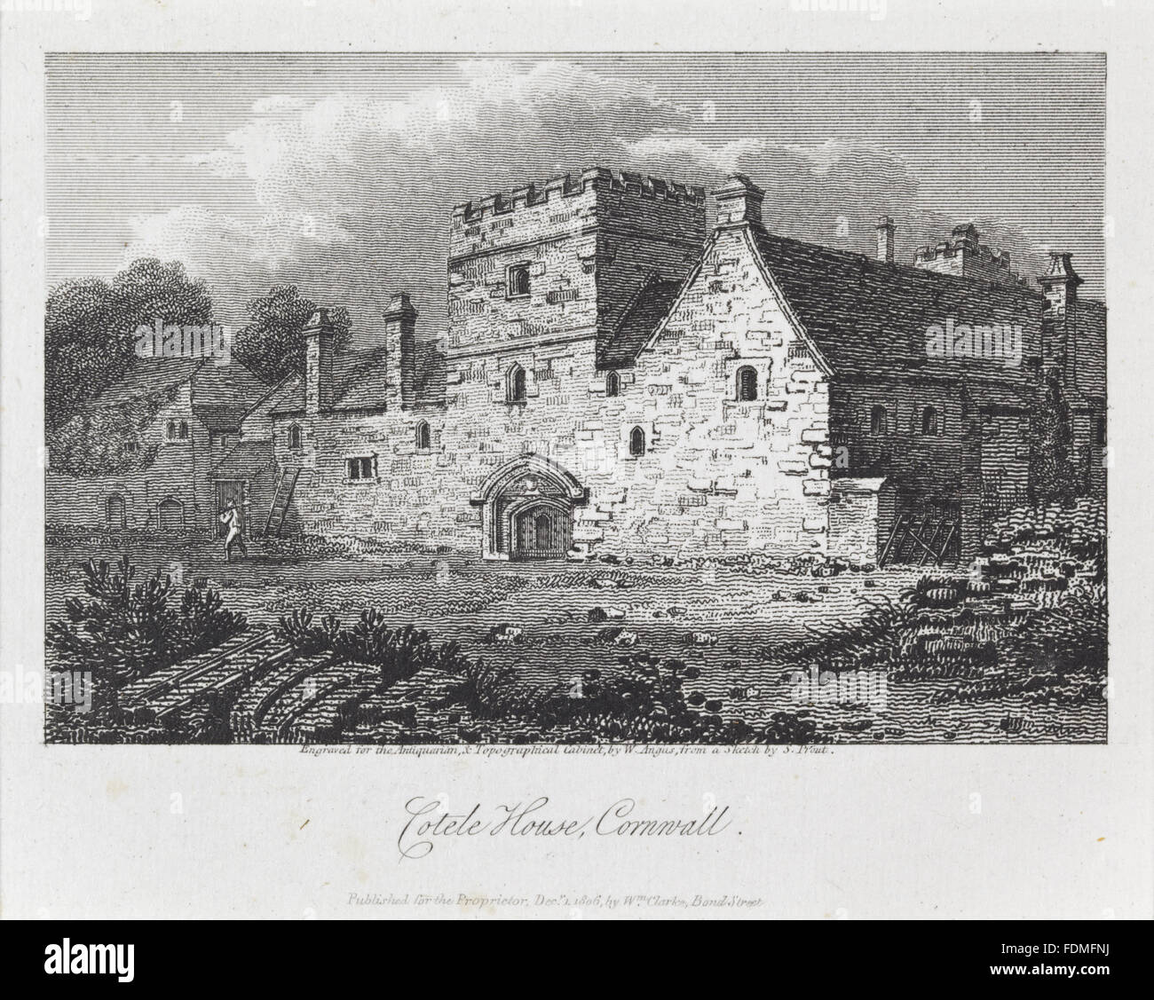 La gamma del sud, una incisione per l'antiquario e Topgraphical armadio da W. Angus da uno schizzo di S. Prout, pubblicato 1806, a Cotehele, Cornwall. Foto Stock