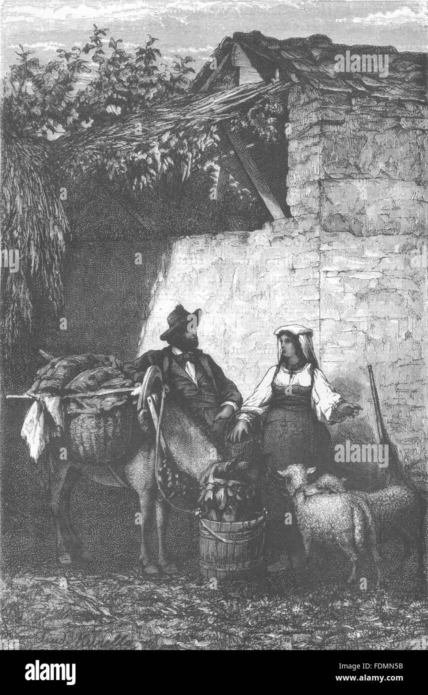 Italia: Roman contadini, antica stampa 1877 Foto Stock