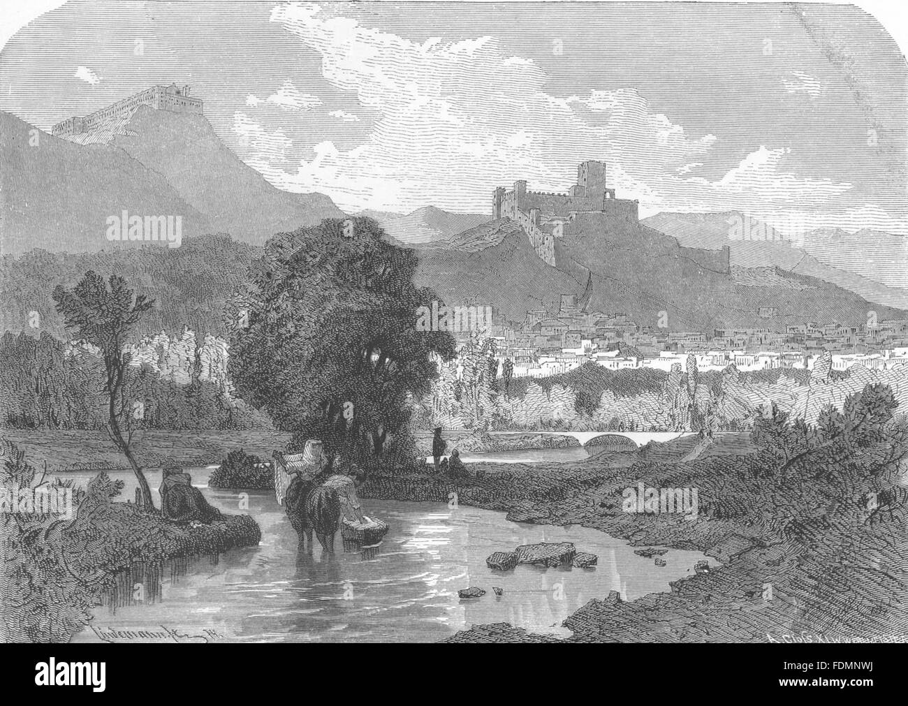 Italia: San Germano e Monte Cassino, antica stampa 1877 Foto Stock