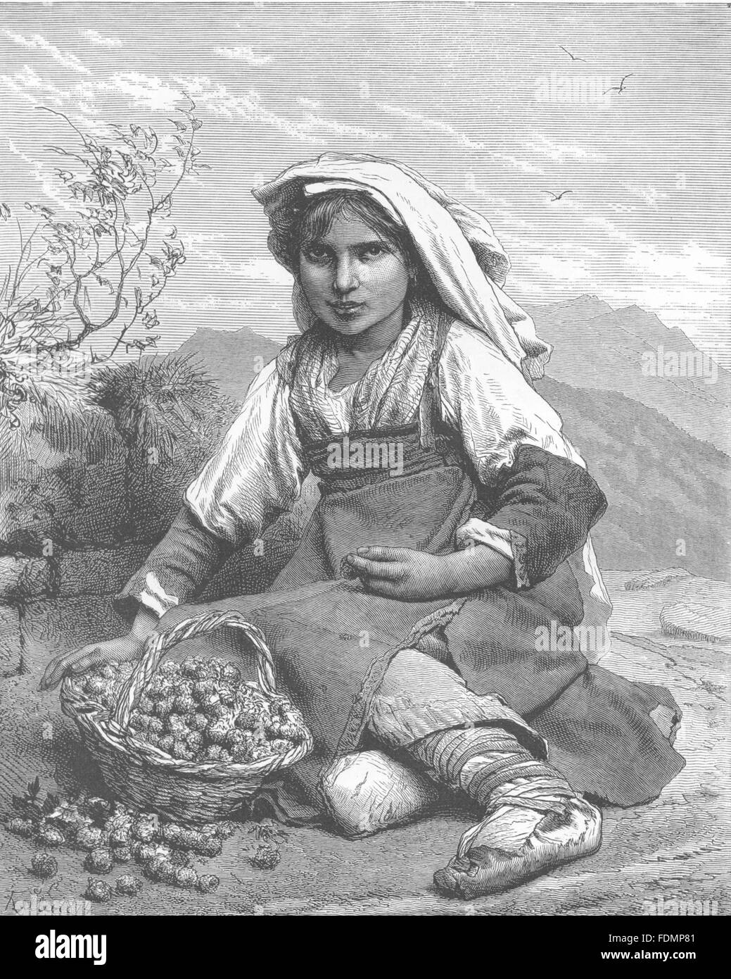 Italia: Ragazza di Abruzzo, antica stampa 1877 Foto Stock