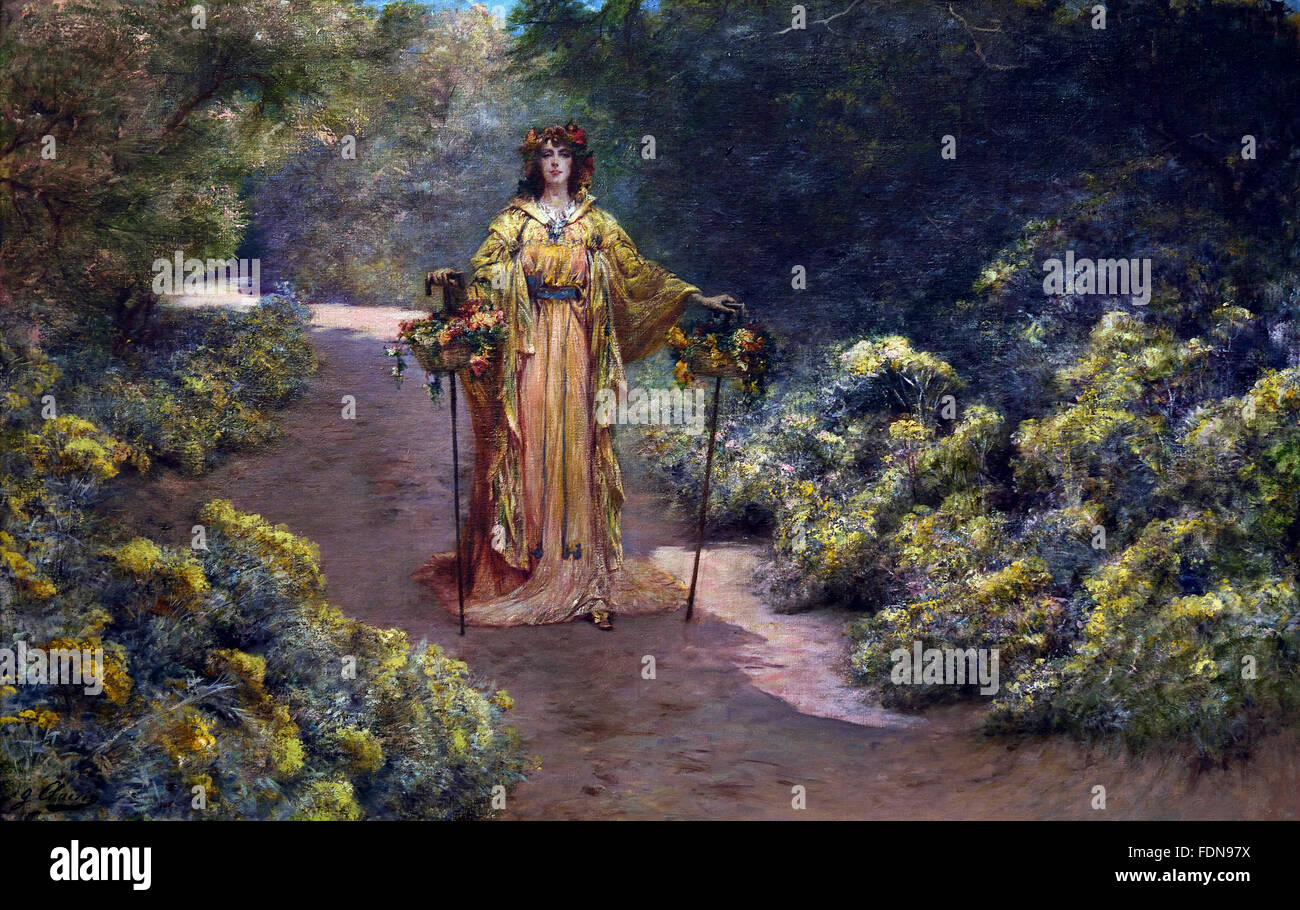 Sarah Bernhardt dans son jardin de Belle Ile - Sarah Bernhardt nel suo giardino di Belle Isle di Georges Clairin 1843-1919 Francia francese ( Sarah Bernhardt 1844 - 1923 tappa francese e presto attrice cinematografica. ) Foto Stock