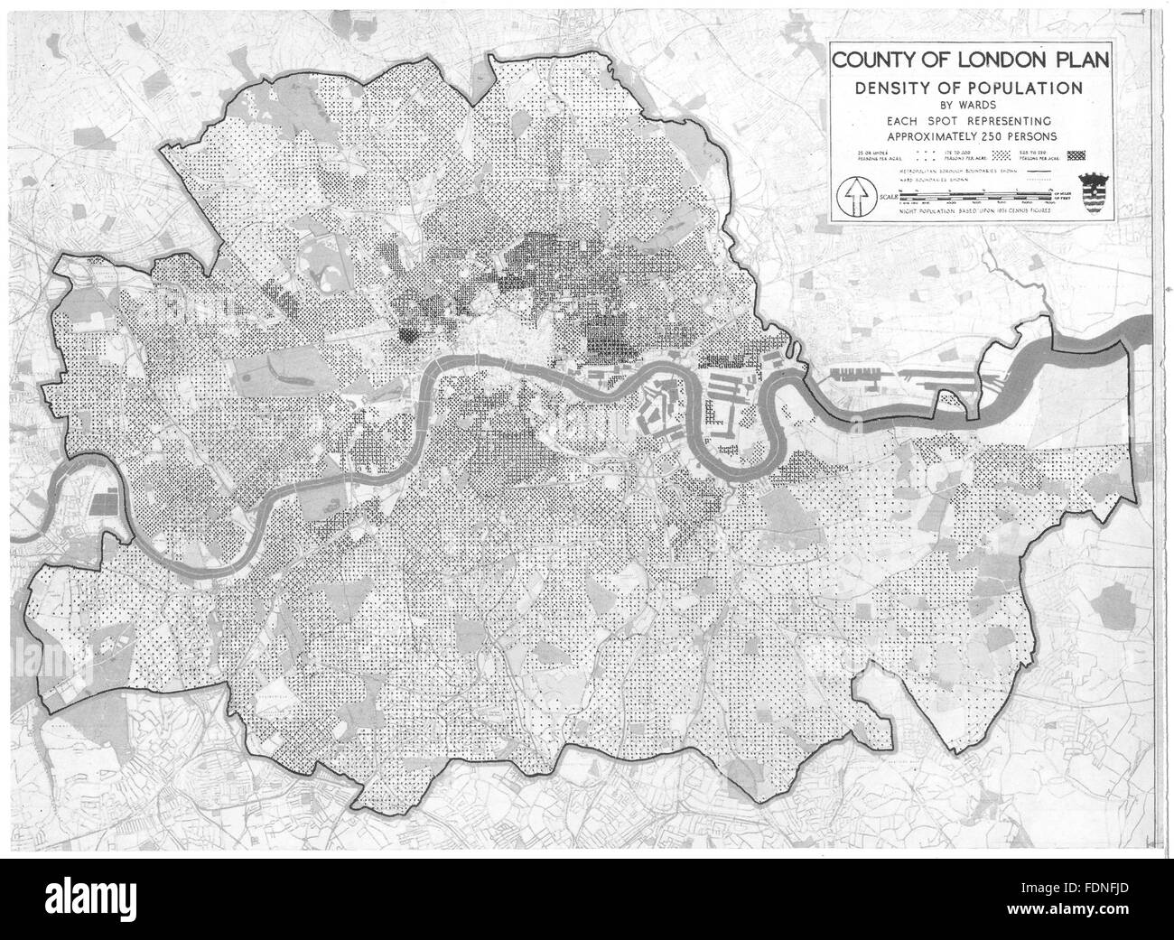 Londra: Indagine di pre- guerra le densità di popolazione, 1943 Vintage map Foto Stock