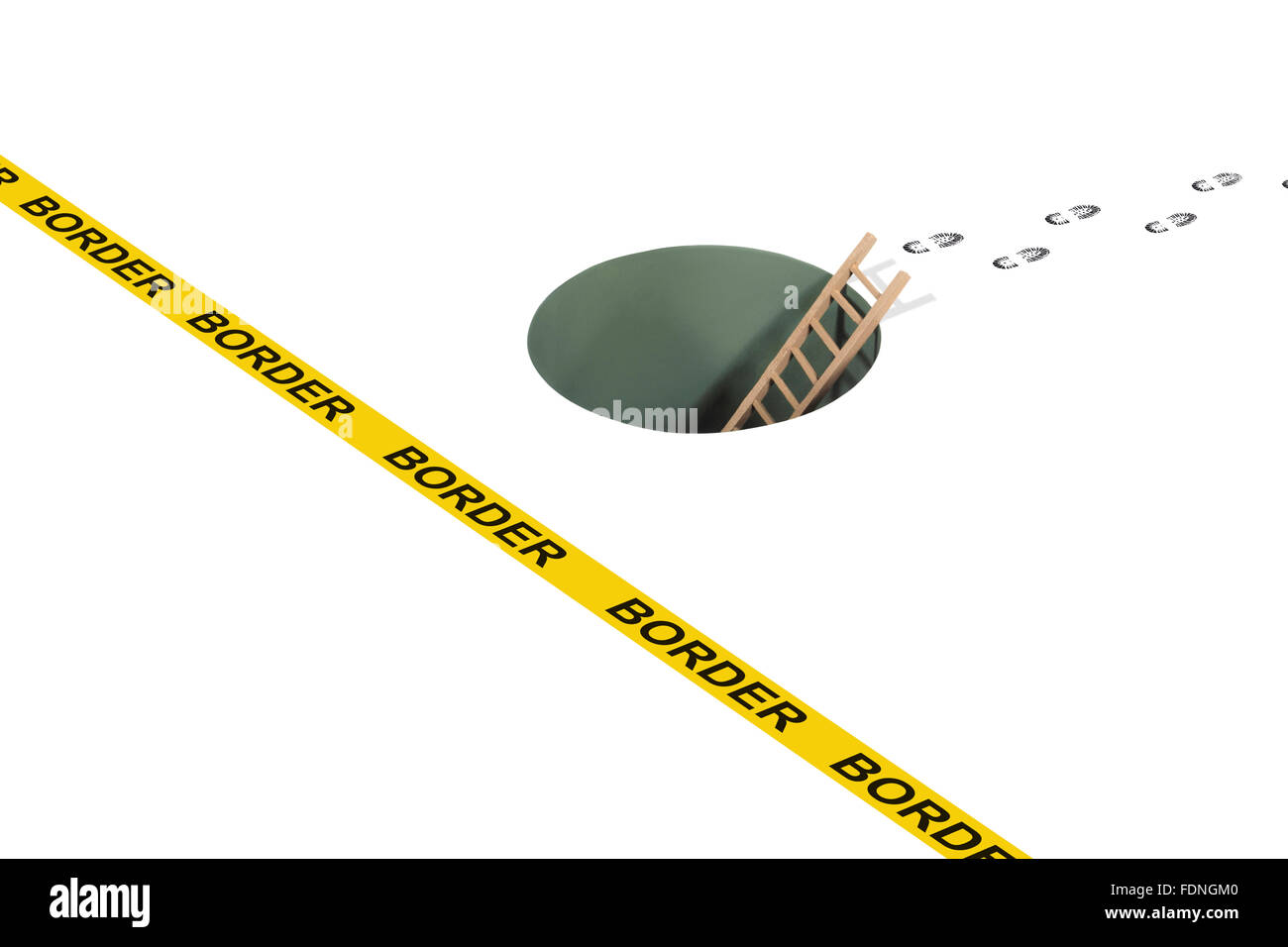 Studio shot di un tunnel e impronte dal bordo Foto Stock