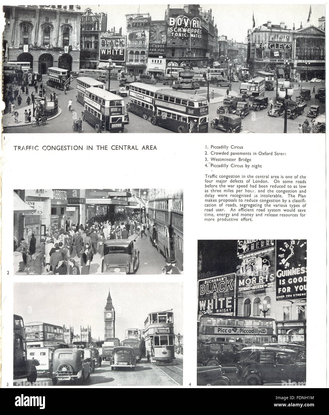 Londra:la congestione del traffico:Piccadilly Circus,Oxford St,Westminster-Bridge, 1943 Foto Stock