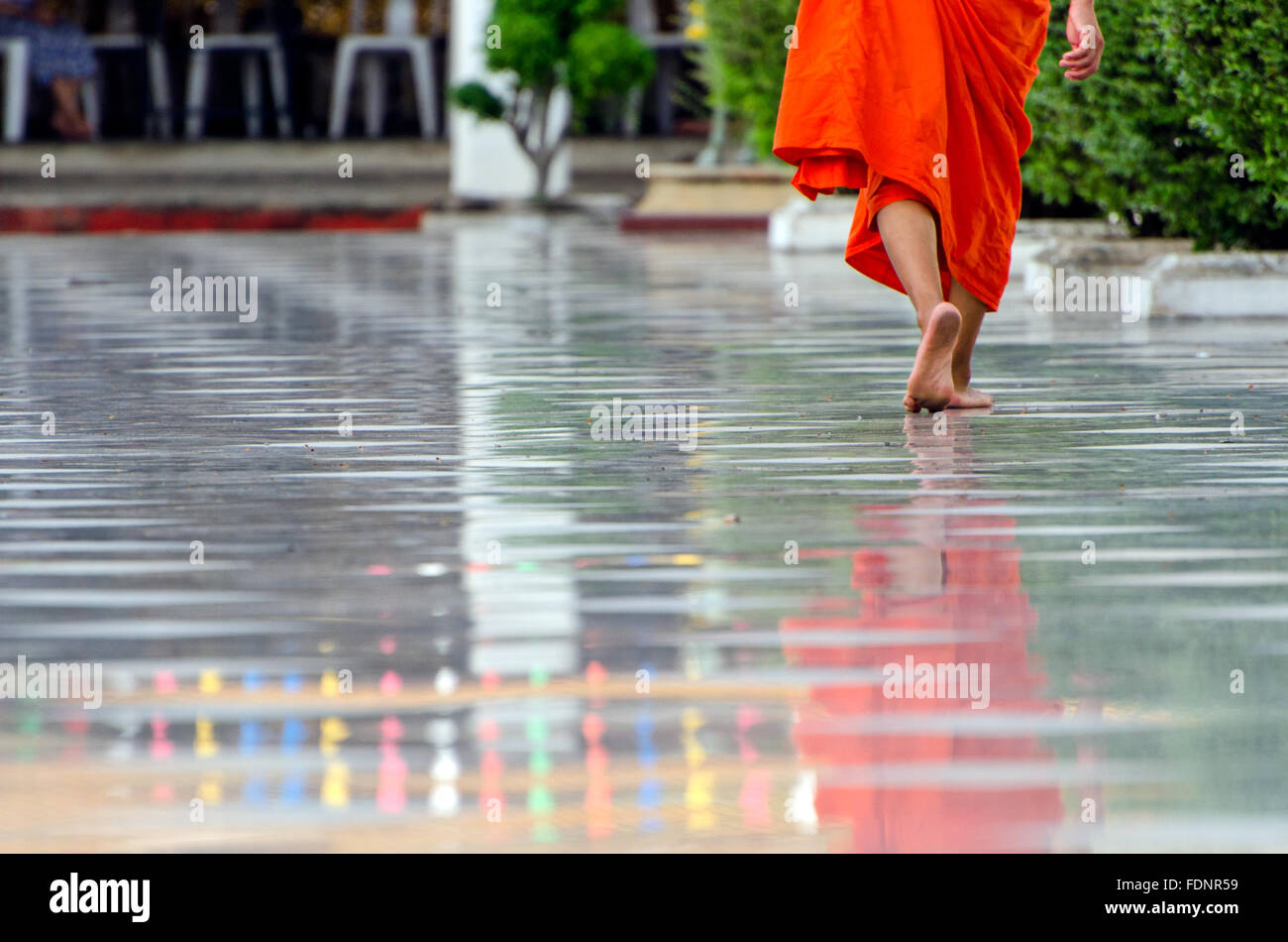 Bangkok (Thailandia), monaco buddista correre a piedi nudi Foto Stock