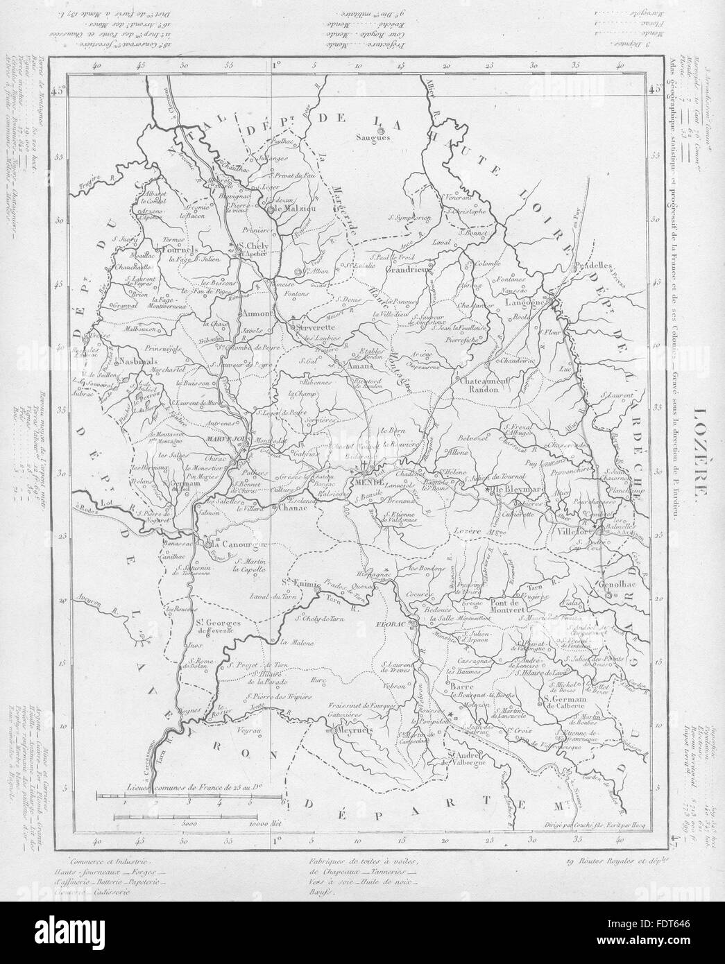 LOZÈRE: département della Lozère. Tardieu, 1830 Mappa antichi Foto Stock