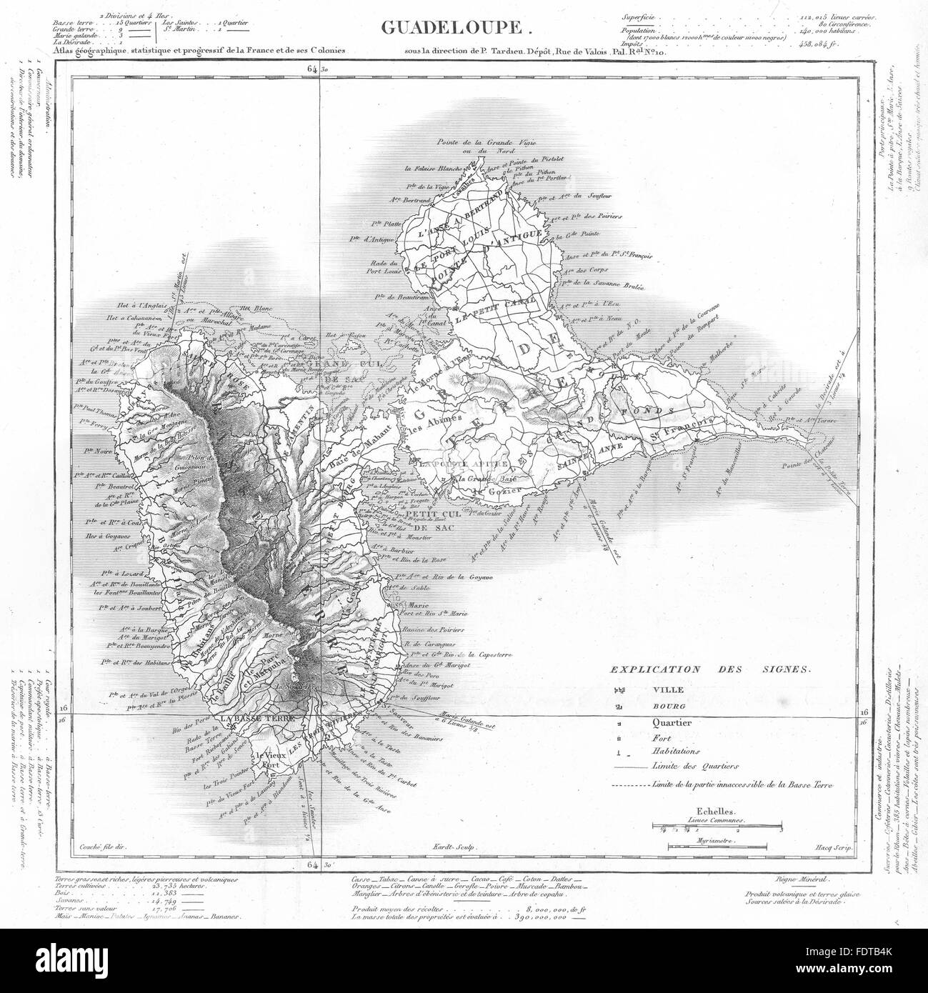 WEST INDIES: Guadalupa. Tardieu, 1830 Mappa antichi Foto Stock