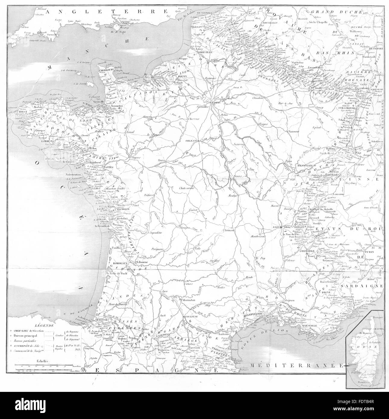 Francia: Douanes. Dogane.Tardieu, 1830 Mappa antichi Foto Stock