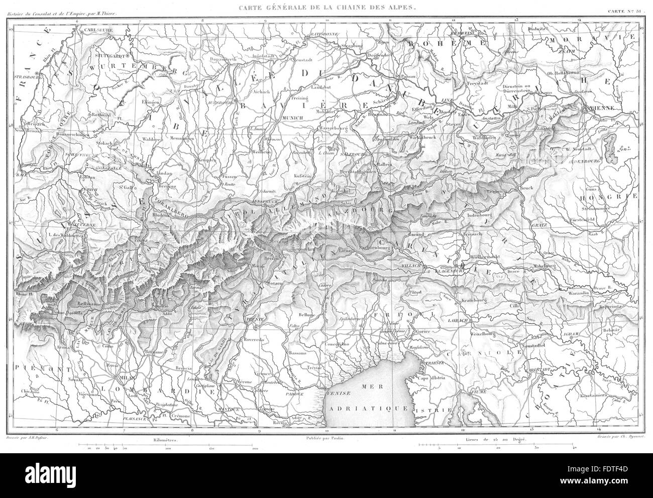 Europa: Carte Générale de la Chaine des Alpes. Alpi orientali, 1859 Mappa antichi Foto Stock