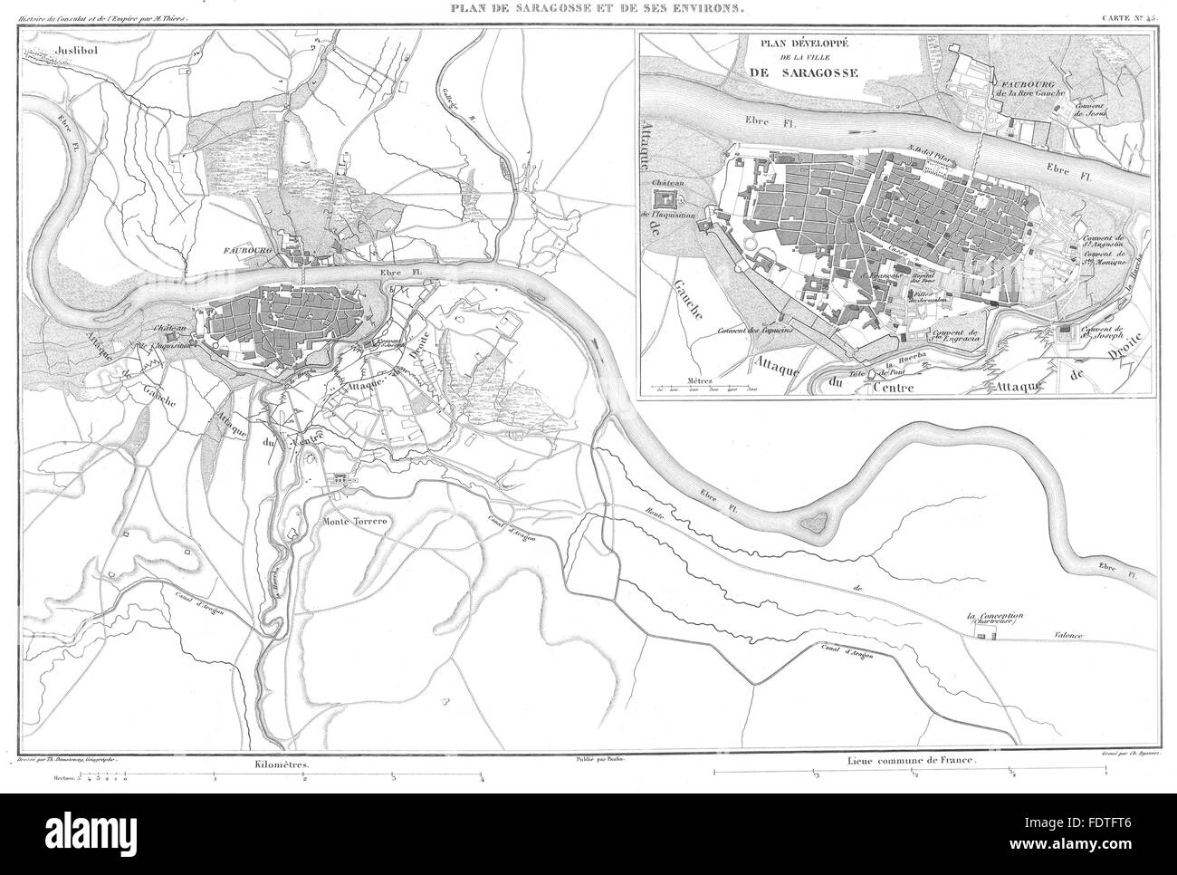 Spagna: Plan de Saragosse et dintorni. Saragozza Saragozza, 1859 Mappa antichi Foto Stock