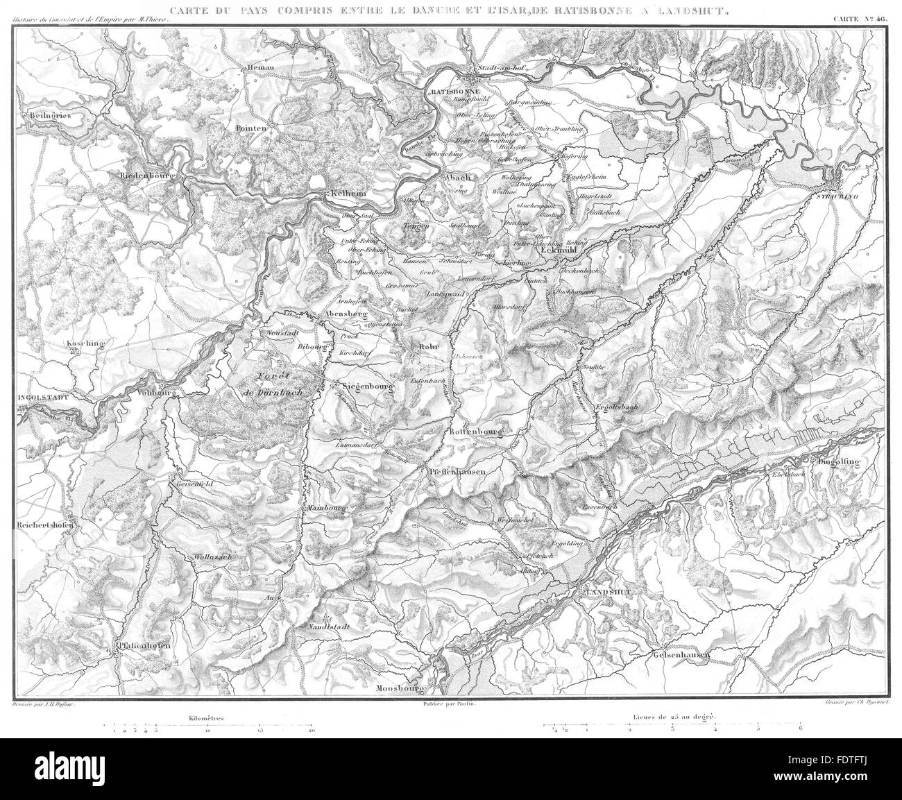 Germania: Danube-Isar; Regensburg Ratisbonne - Landshut, 1859 Mappa antichi Foto Stock