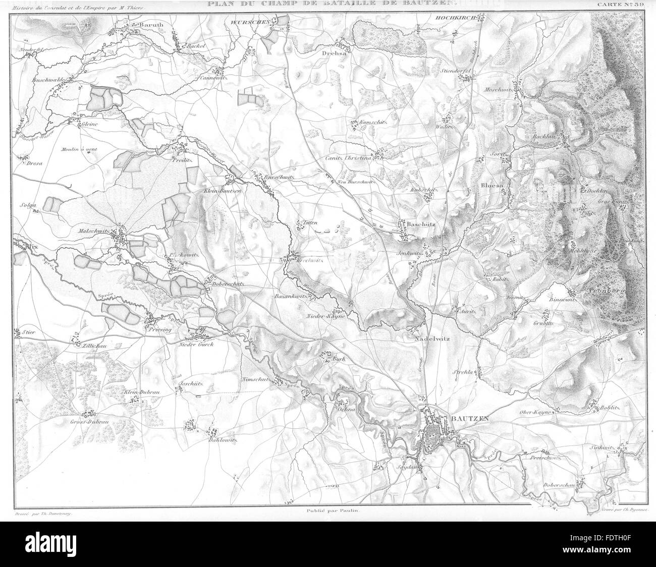 Germania: Plan du Champ de Bataille de La Battaglia di Bautzen 1813, 1859 Mappa antichi Foto Stock