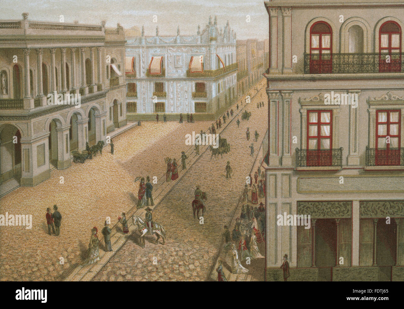 Messico. Città del Messico. Guardiola Square. La litografia, 1880. Colore. Foto Stock