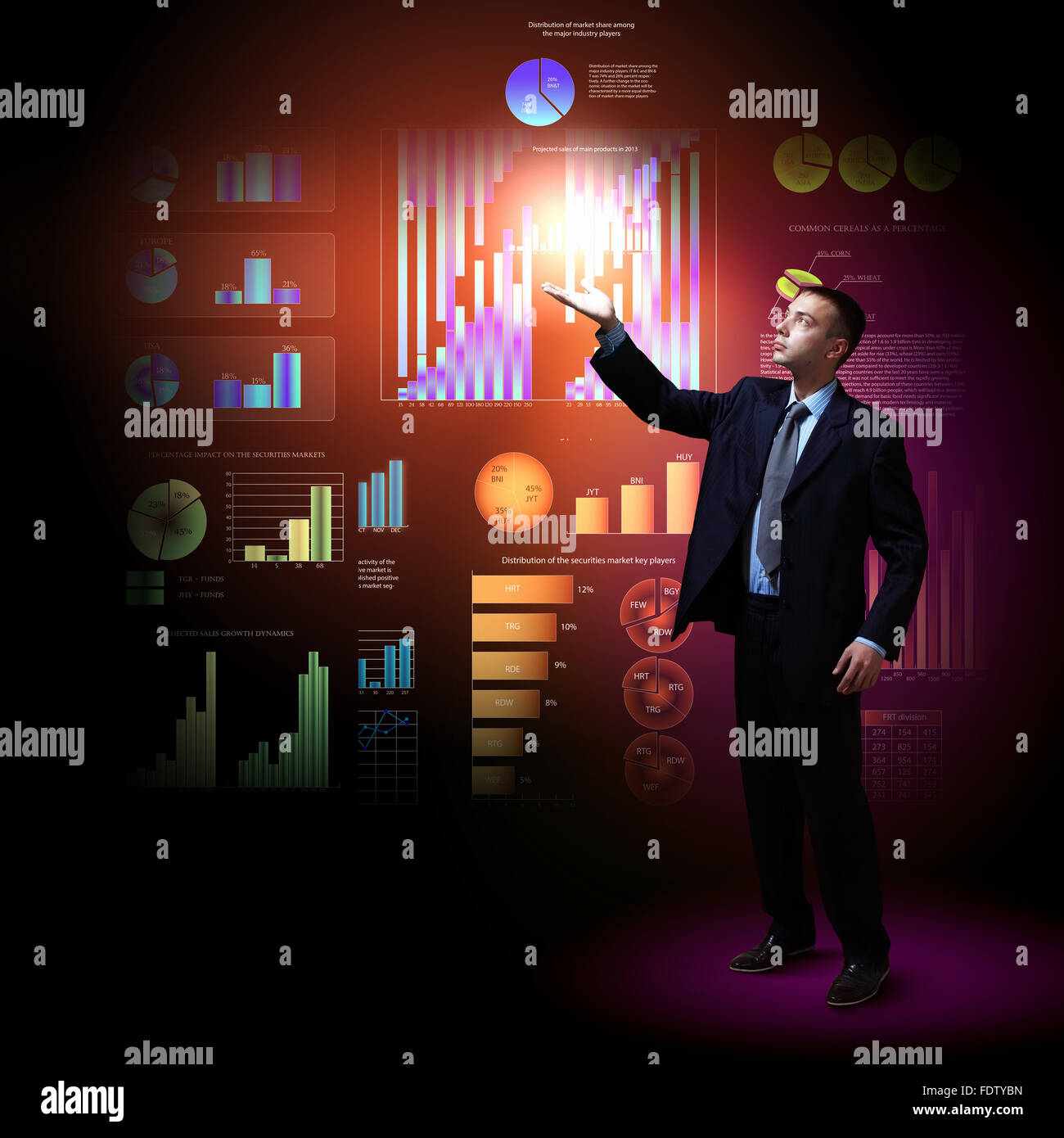 Le persone moderne doing business, giovane imprenditore con simboli di denaro Foto Stock