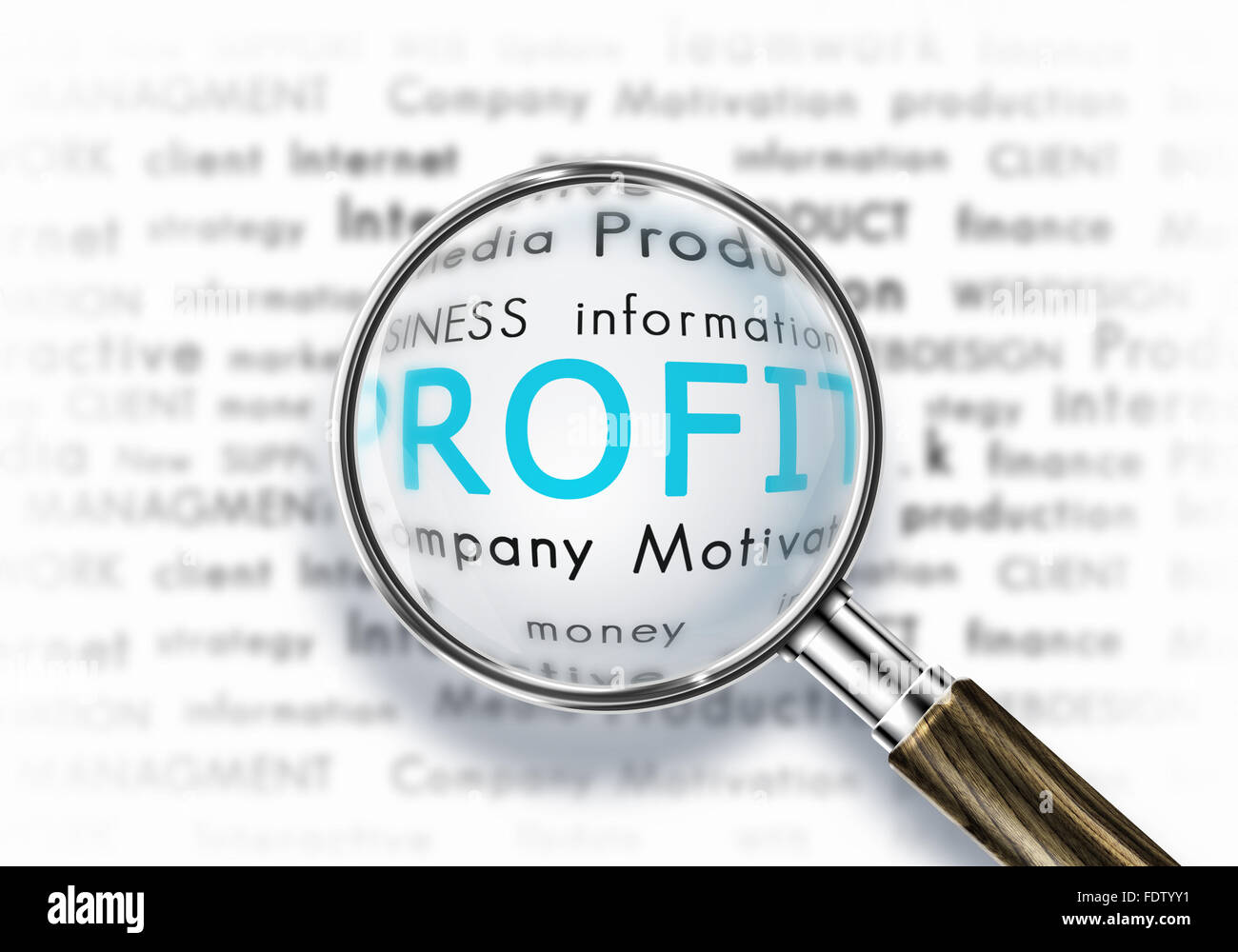 Business parole collage sotto una lente di ingrandimento Foto Stock