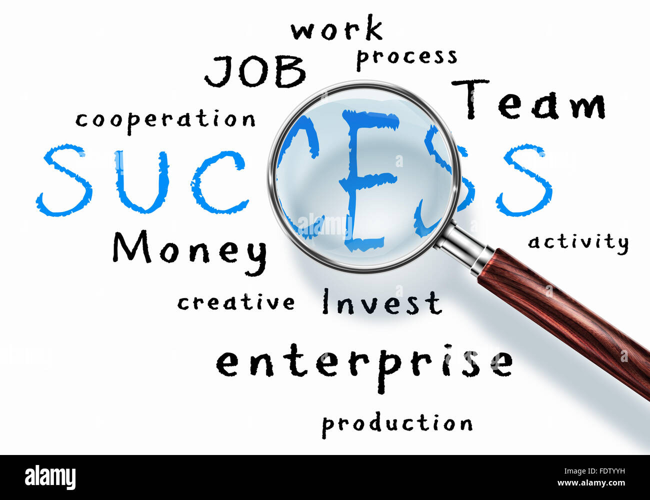 Business parole collage sotto una lente di ingrandimento Foto Stock