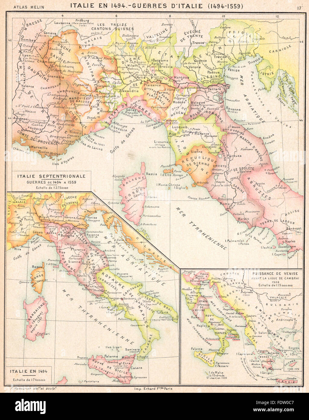 Italia:Guerres d'Italie(1494-1559);Septentrionale;potenze de Venise, 1900 Mappa Foto Stock