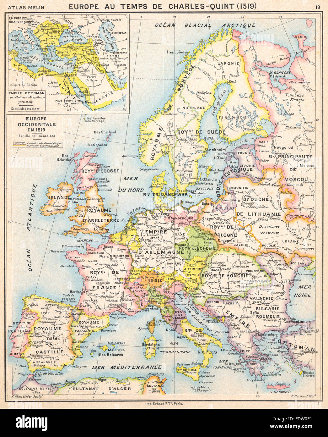 Europa:temps de Charles-Quint 1519; Inset Impero Ottomano, 1520-1556 1900 mappa Foto Stock