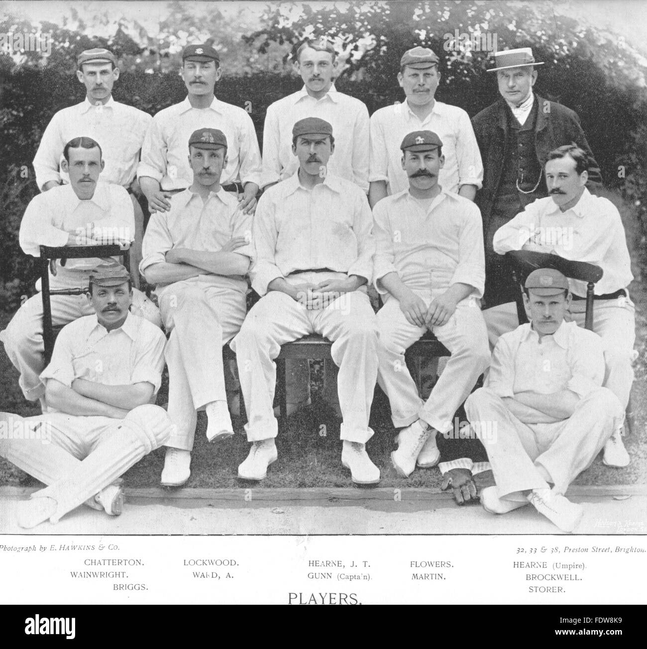 CRICKET:I GIOCATORI-Chatterton;Lockwood;HEARNE;fiori;WAINWRIGHT;WARD;MARTIN, 1896 Foto Stock