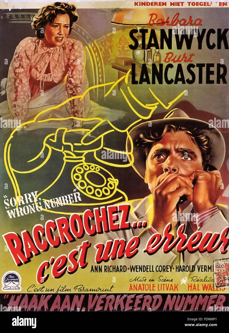 Siamo spiacenti, numero sbagliato - Francese poster del filmato Foto Stock