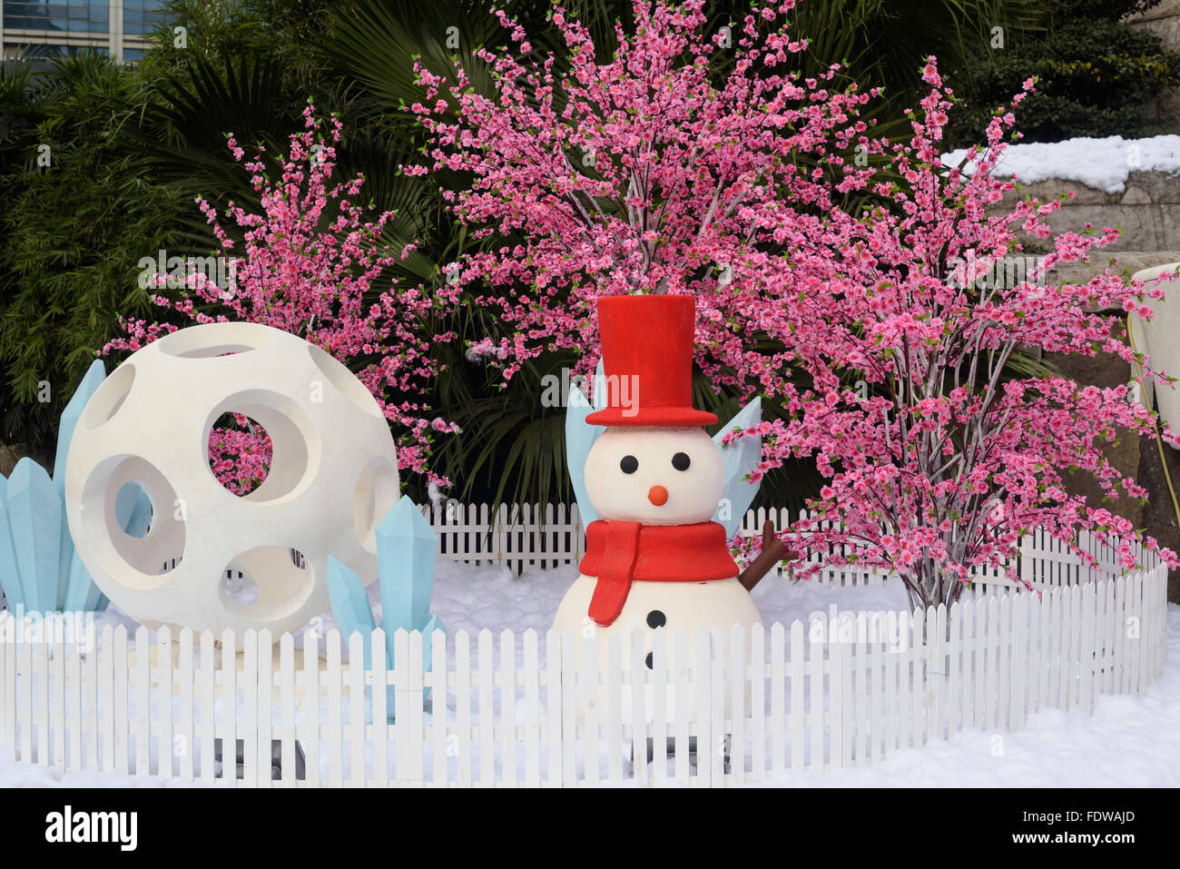 Pupazzo di neve(installazione arte） in inverno a chongqing,Cina Foto Stock