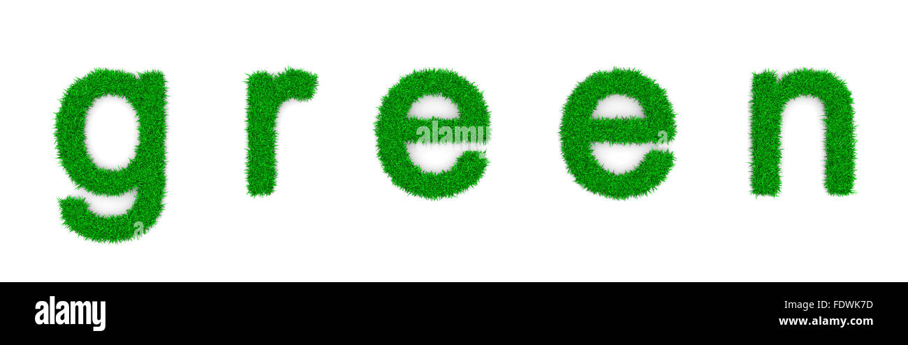 Erba verde testo forma di segno su sfondo bianco 3D illustrazione Foto Stock