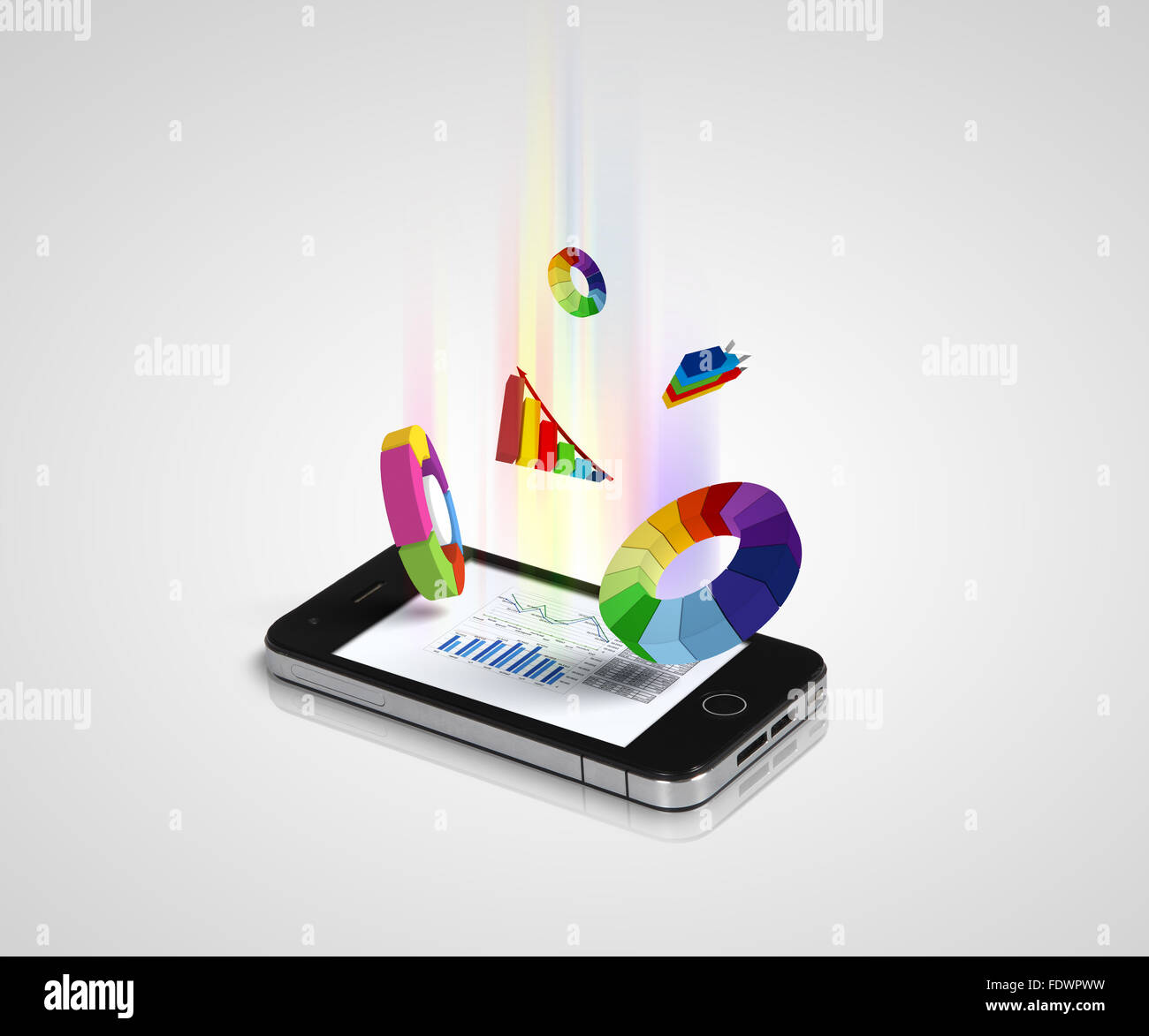 La pastiglia e la grafica tridimensionale su sfondo grigio . ILLUSTRAZIONE Foto Stock