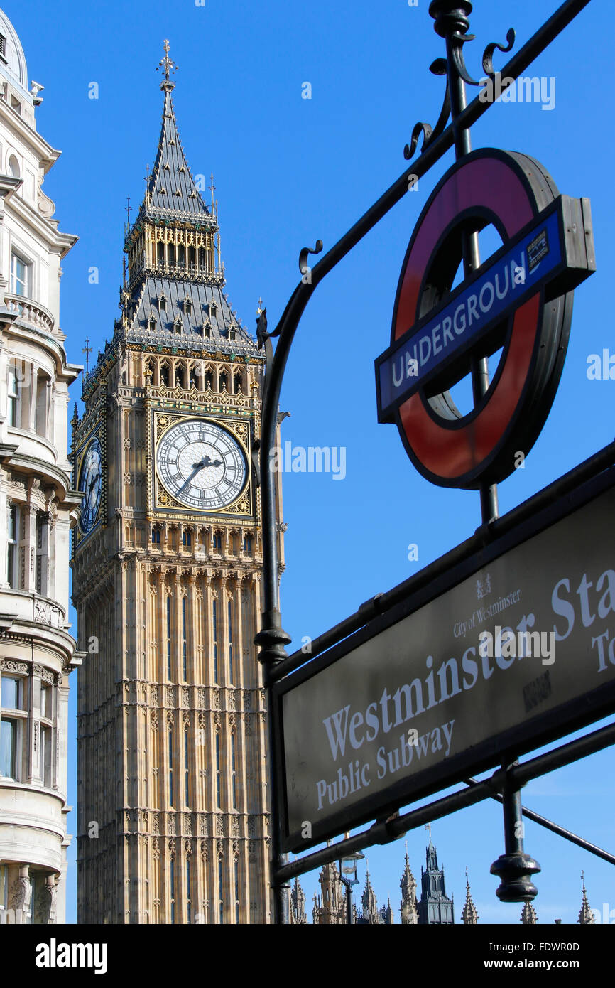 La torre di Elizabeth noto come Big Ben, le Houses of Parliament, Westminster, London REGNO UNITO Foto Stock