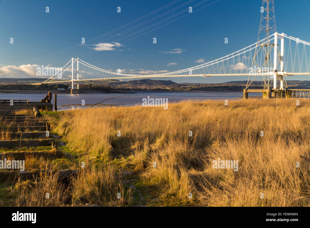 Il vecchio molo in legno che era per il Aust traghetto che attraversava il fiume Severn a Beachley. Regno Unito. Foto Stock
