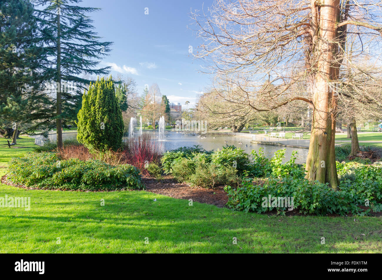 Il lago in Jephson Gardens, Leamington Spa Foto Stock