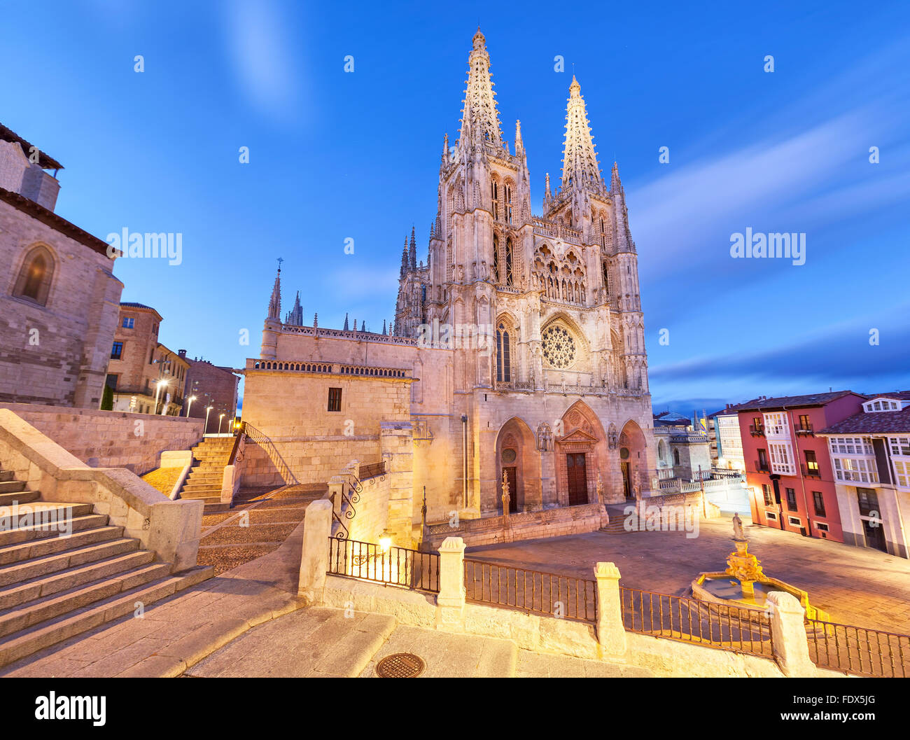 La Cattedrale di Burgos nella luce della sera, Spagna Foto Stock