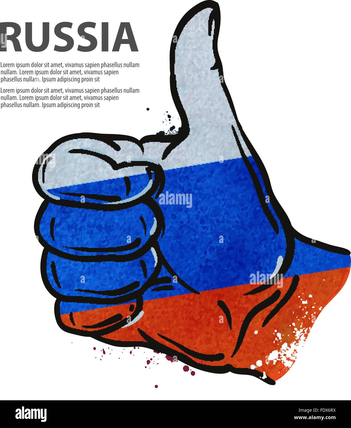 Gesto mano pollice in alto. bandiera della Russia. illustrazione vettoriale Illustrazione Vettoriale