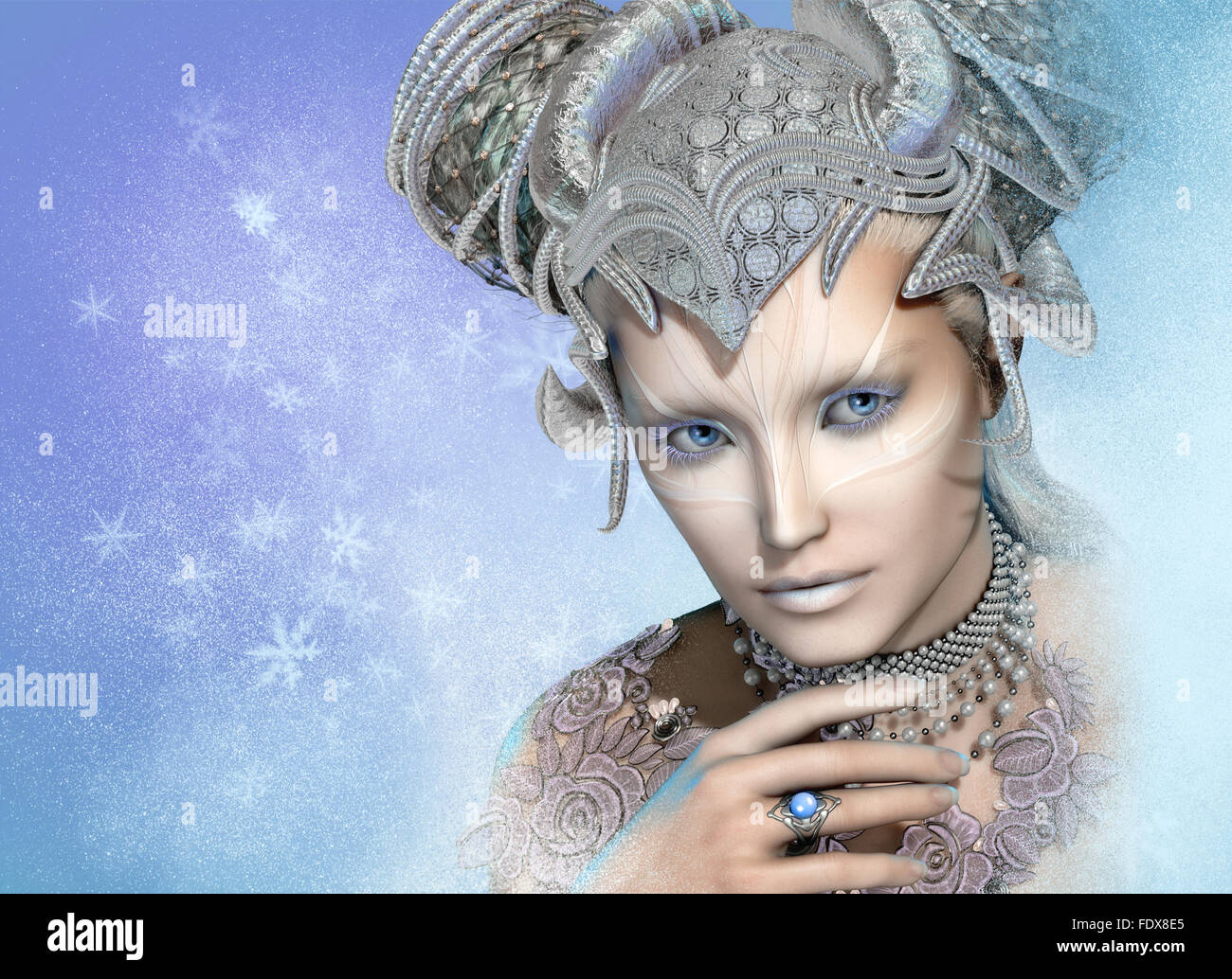 Computer grafica 3d di un ritratto della regina delle nevi Foto Stock