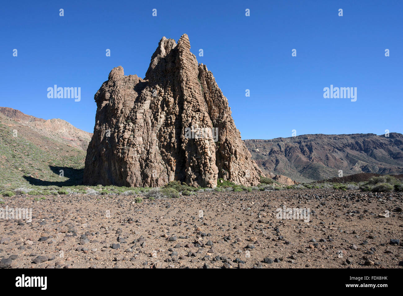 La roccia La Catedral nel Plateau de Llano Uruanca, Parco Nazionale di Teide Sito Patrimonio Mondiale dell'UNESCO, Tenerife, Spagna Foto Stock
