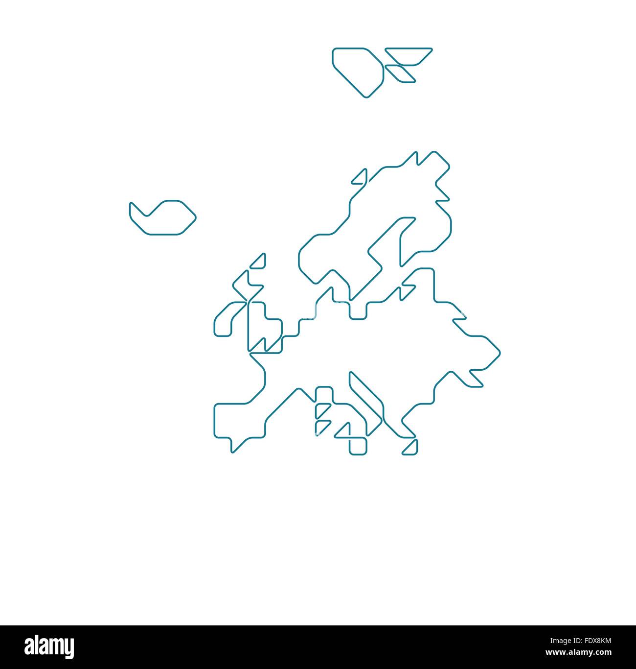 Europa senza la Russia mappa disegnata con linea sottile su una griglia invisibile di quadrati arrotondati e triangoli Illustrazione Vettoriale