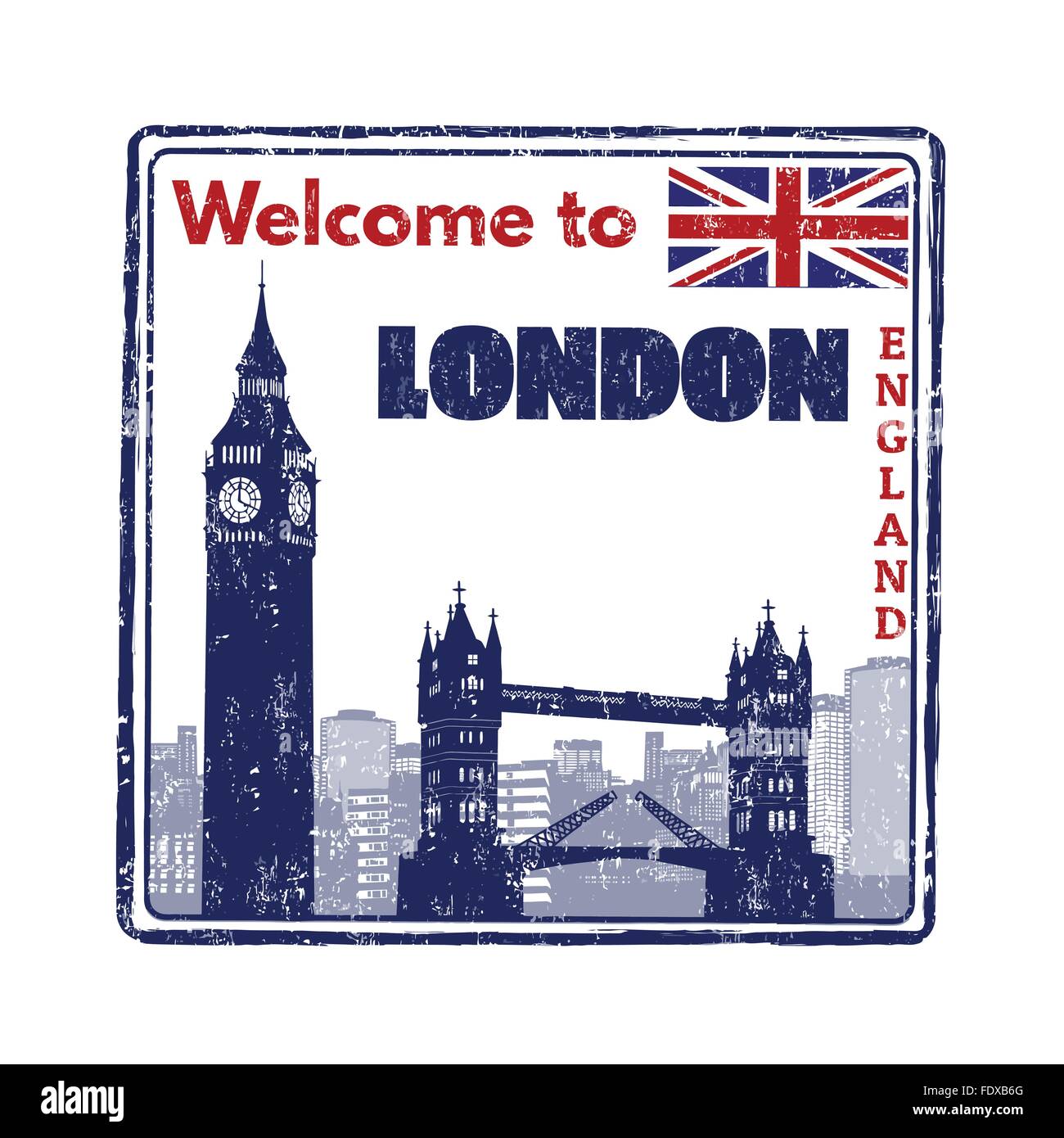 Benvenuto a Londra grunge timbro di gomma su sfondo bianco, illustrazione vettoriale Illustrazione Vettoriale