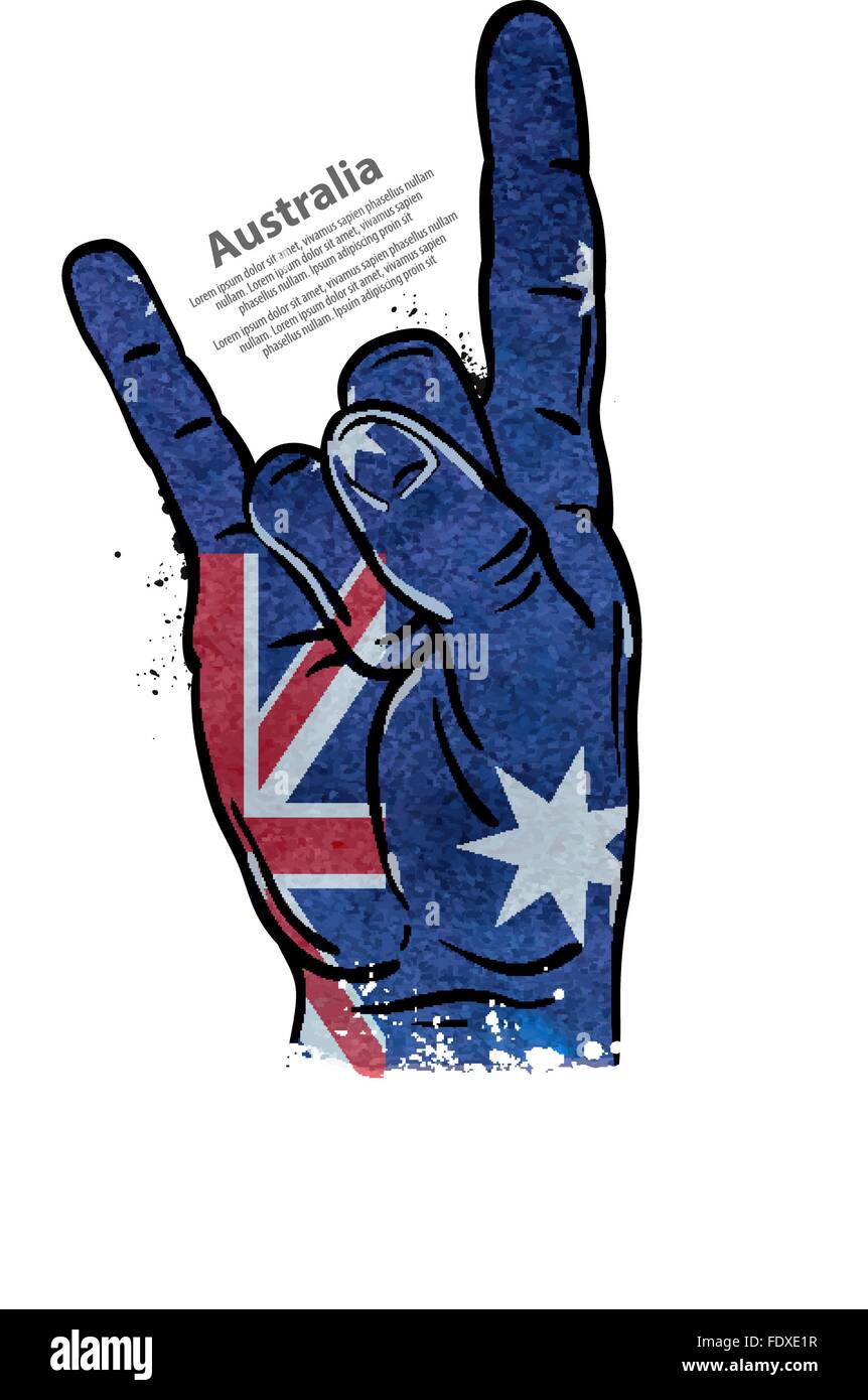 Il gesto a mano cool, rock and roll. bandiera di Australia. illustrazione vettoriale Illustrazione Vettoriale