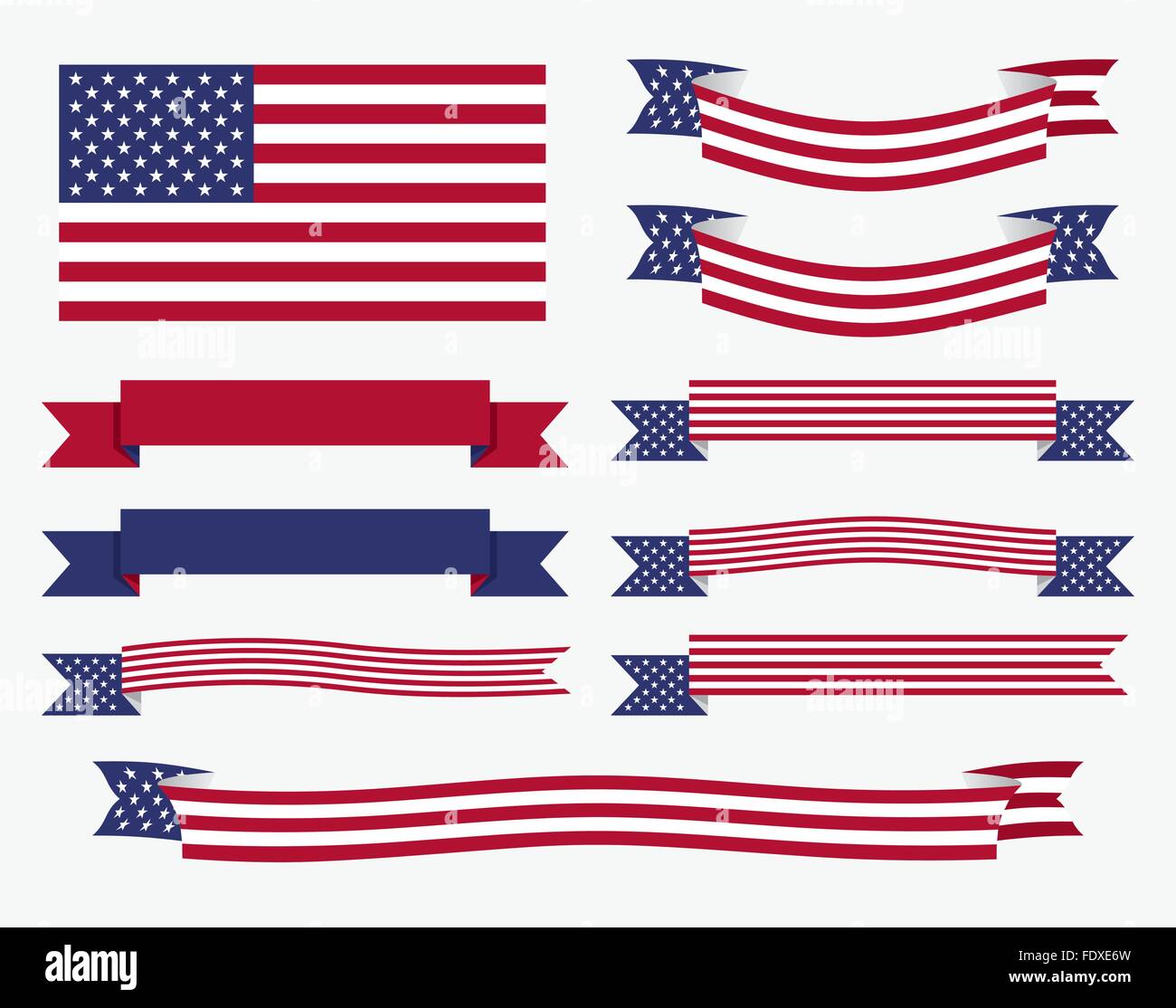 Set di american bandiera degli Stati Uniti, banner e nastri patriottica elementi di design. EPS8 illustrazione vettoriale. Illustrazione Vettoriale