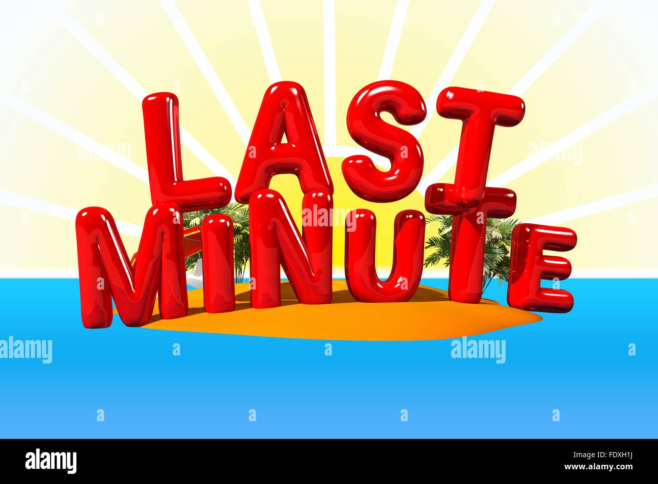Last Minute sull isola a grandi lettere sull isola, 3D illustrazione Foto Stock