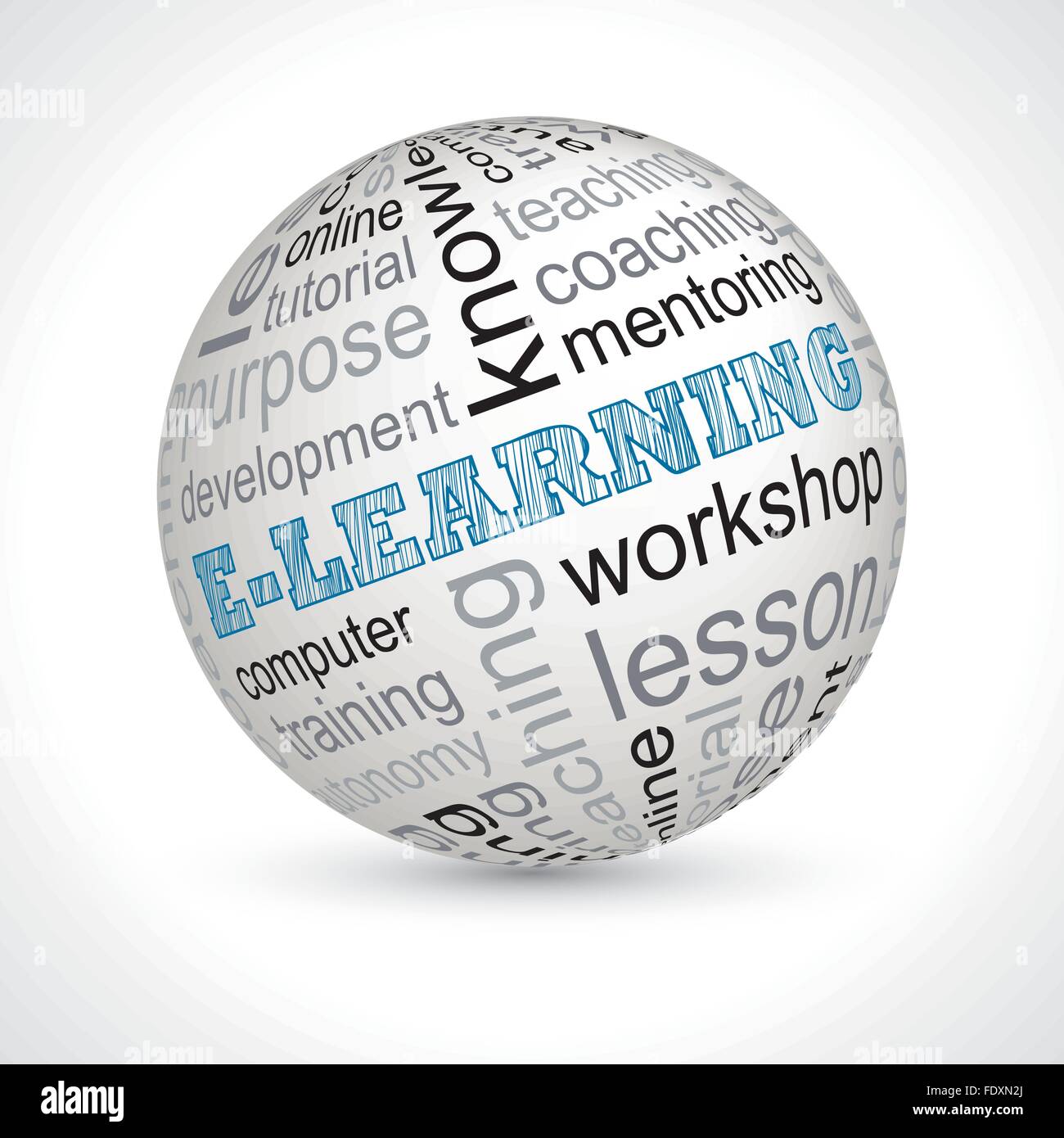 E learning sfera a tema con parole chiave vettore completo Illustrazione Vettoriale