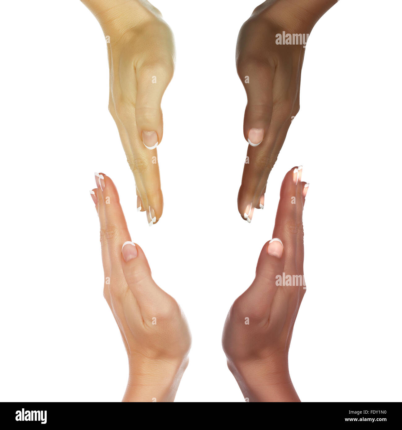 Foto di mani umane delle persone di razze differenti Foto Stock