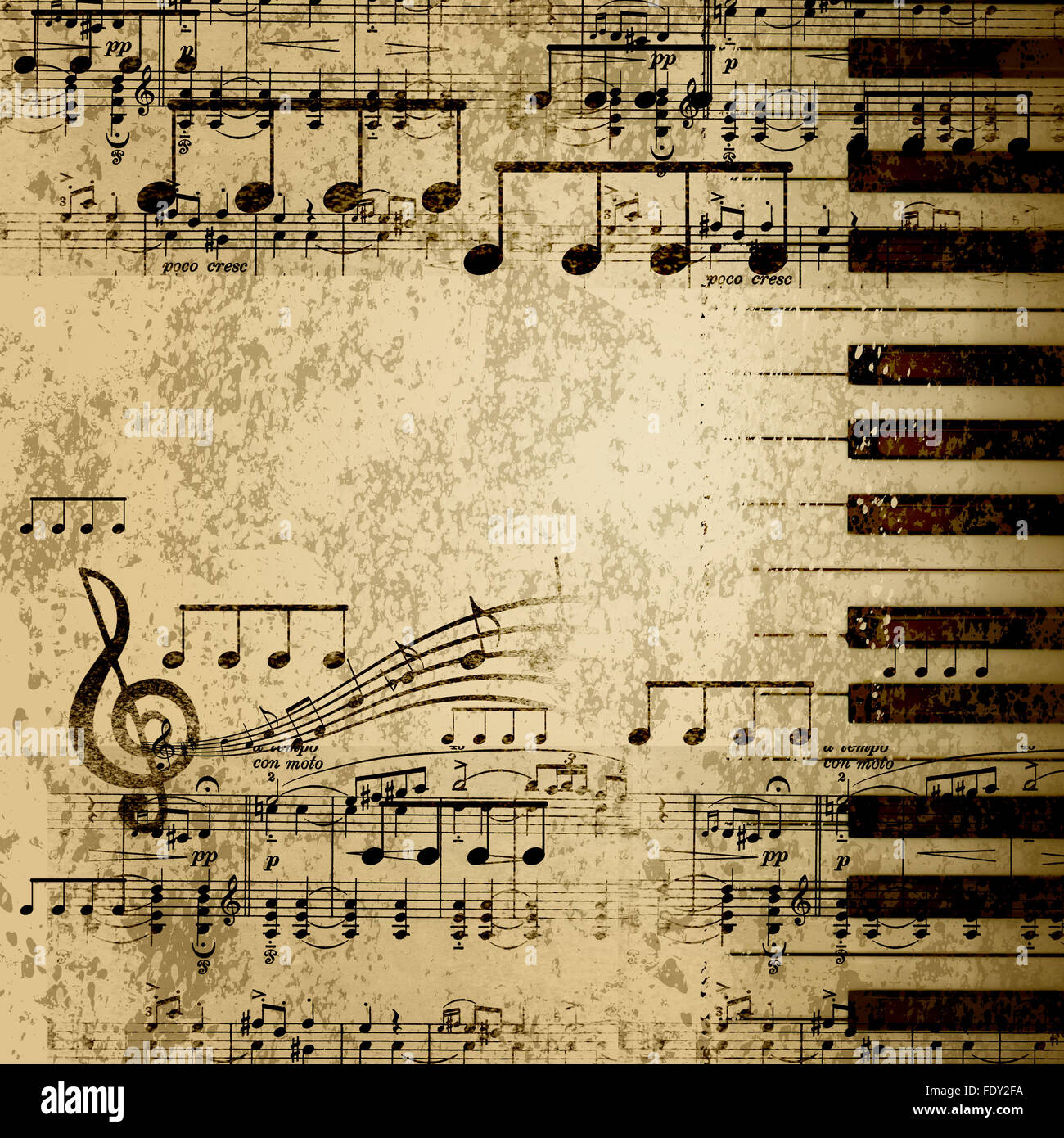 Note musicali su un vecchio foglio di carta sullo sfondo Foto Stock