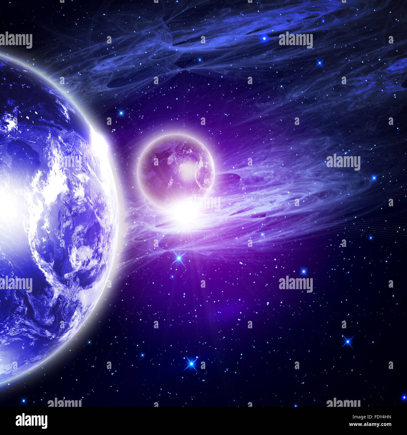 Pianeti nello spazio e stelle con galaxs Foto Stock