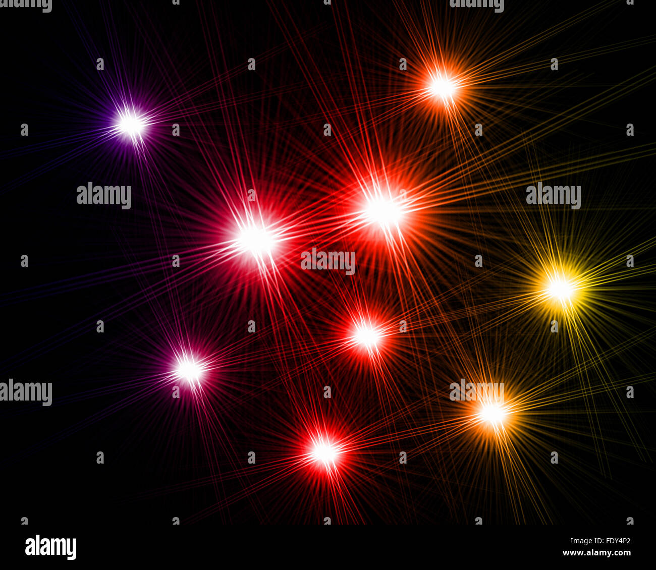 Sfondo nero con più colorate stelle brillanti Foto Stock
